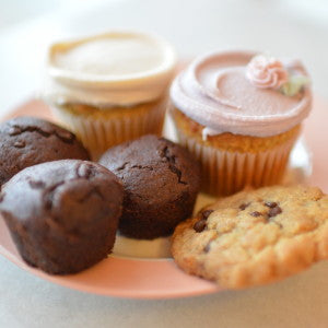 Assorted vegan brownies, cupcakes, and cookies
